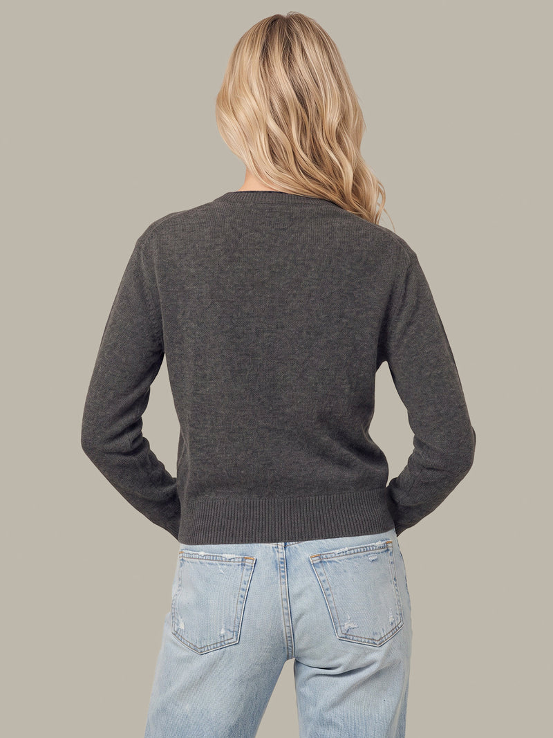 Sloane High V-Neck Cashmere Pullover - Grey Heather Combo