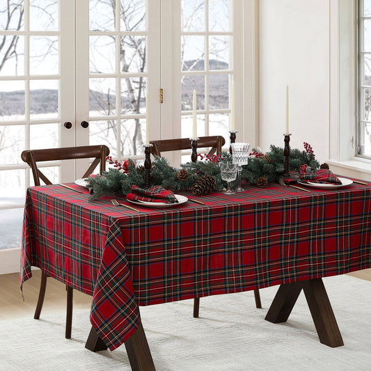 Stowe Tartan Holiday Plaid Cotton Christmas Tablecloth: Red