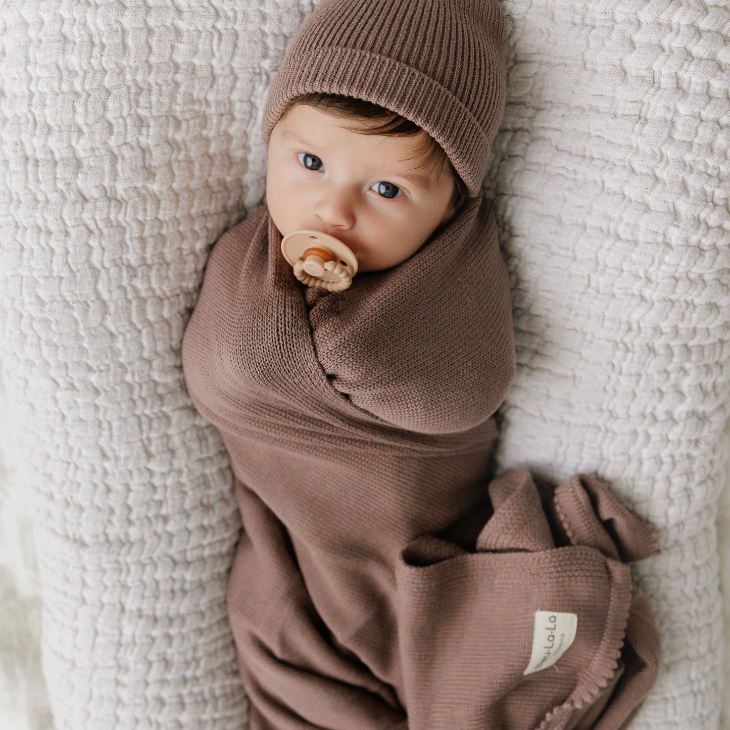 Cotton Knit Blanket + Hat Boxed Gift Set - Denim Blue - 100% Organic Cotton