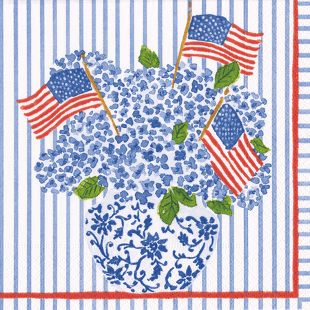 Luncheon Napkins - Flags & Hydrangeas