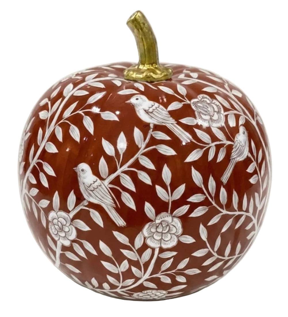 10" Pumpkin - Rusty Red Bird & Vine Silhouette