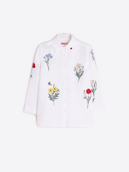 Flower Embroidered Shirt - White