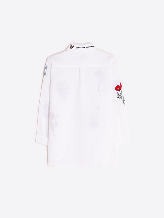 Flower Embroidered Shirt - White