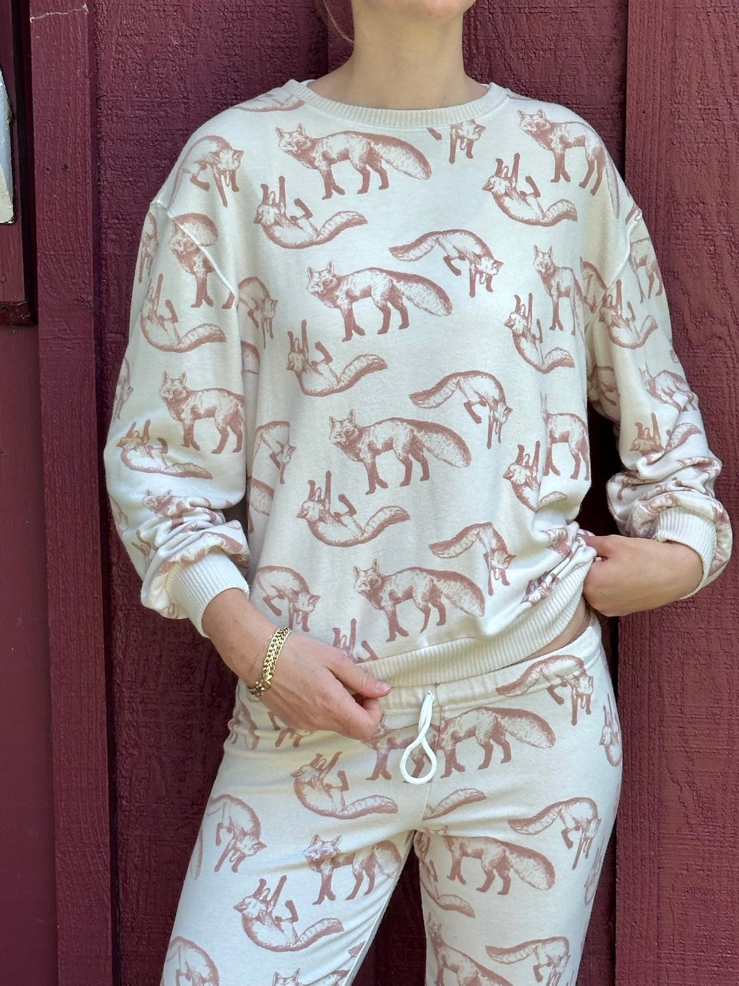 Cozy Oversized Top - Foxes - Almond Milk