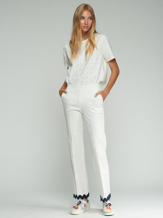 Trousers with Wavy Hem - White