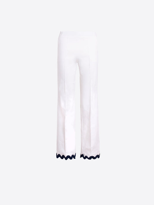 Trousers with Wavy Hem - White