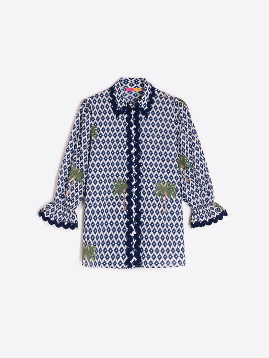 Geometric Print Shirt with Palm Trees