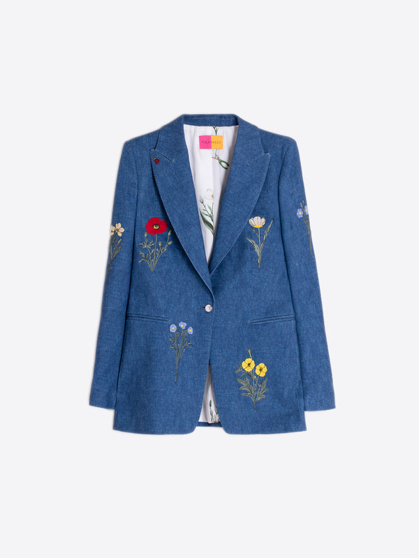 Blue Jacket with Embroidered Flowers