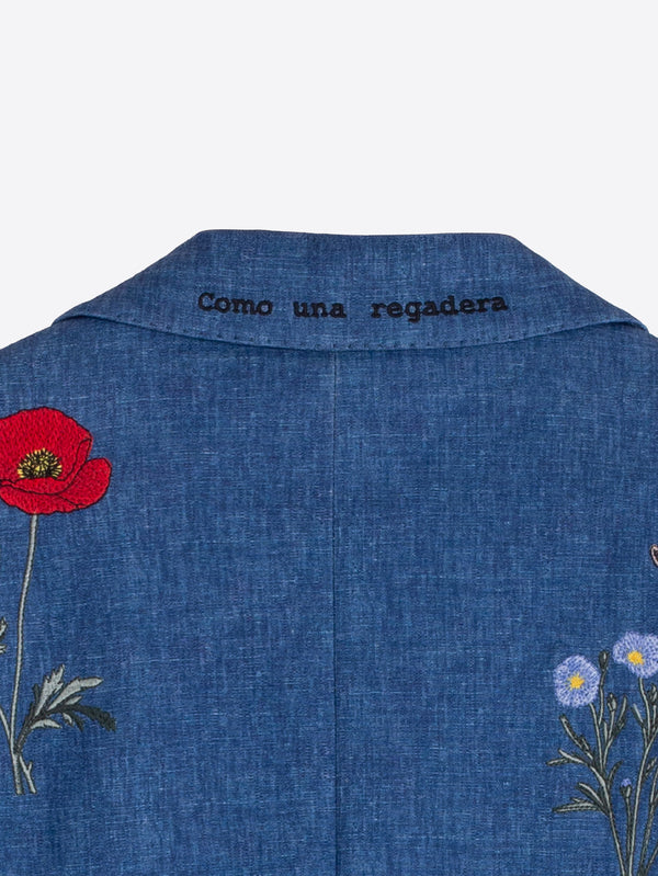 Blue Jacket with Embroidered Flowers