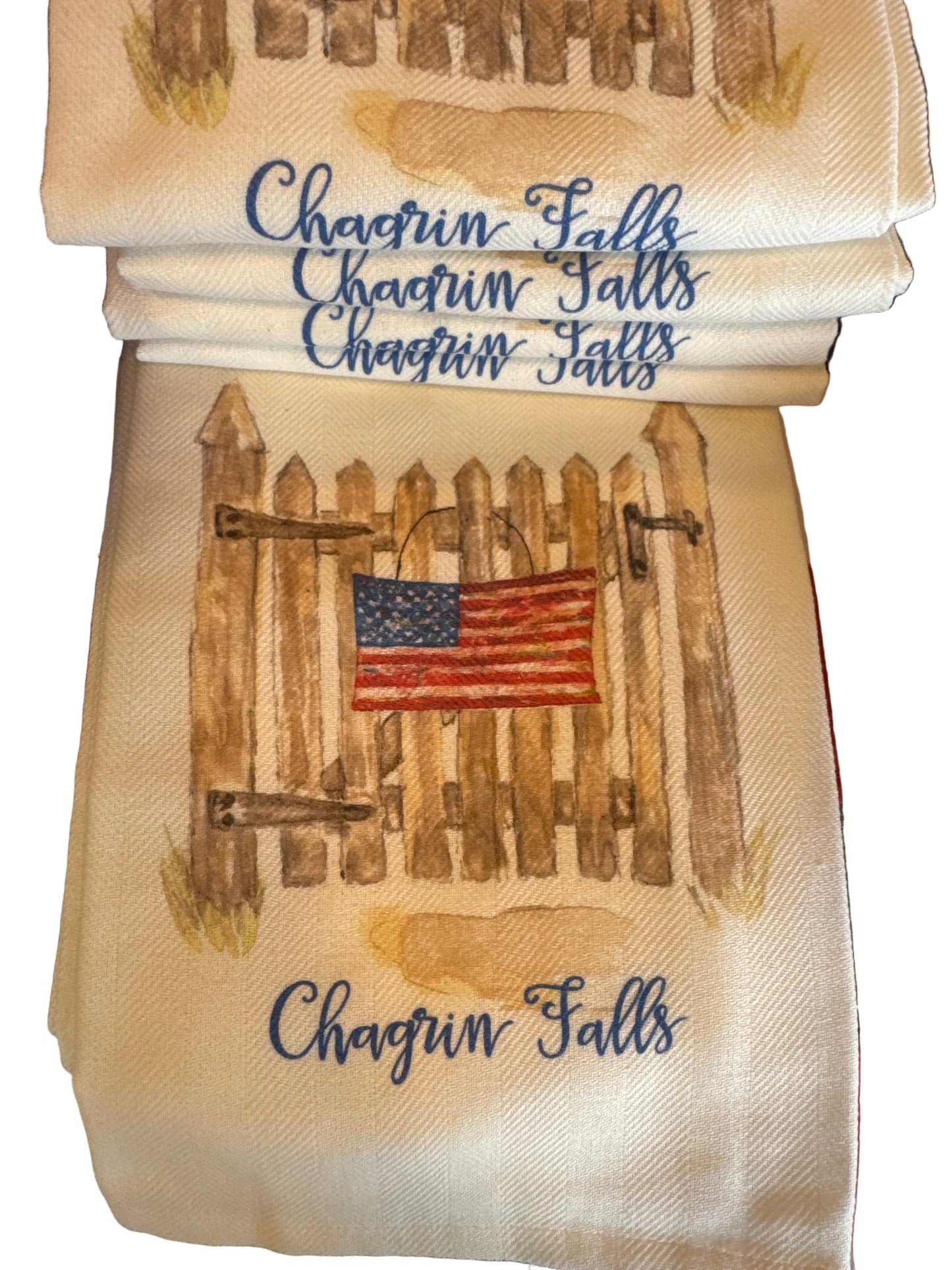 Tea Towel - Chagrin Falls - Gate with Flag
