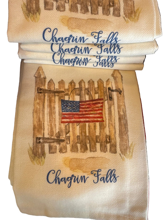 Tea Towel - Chagrin Falls - Gate with Flag