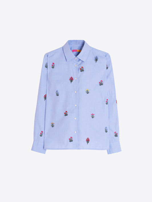Floral Embroidered Shirt - Blue