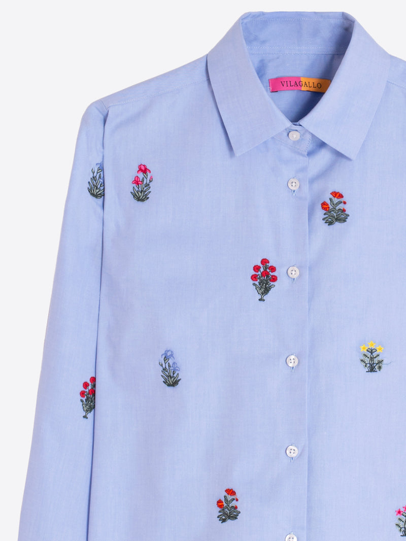 Floral Embroidered Shirt - Blue