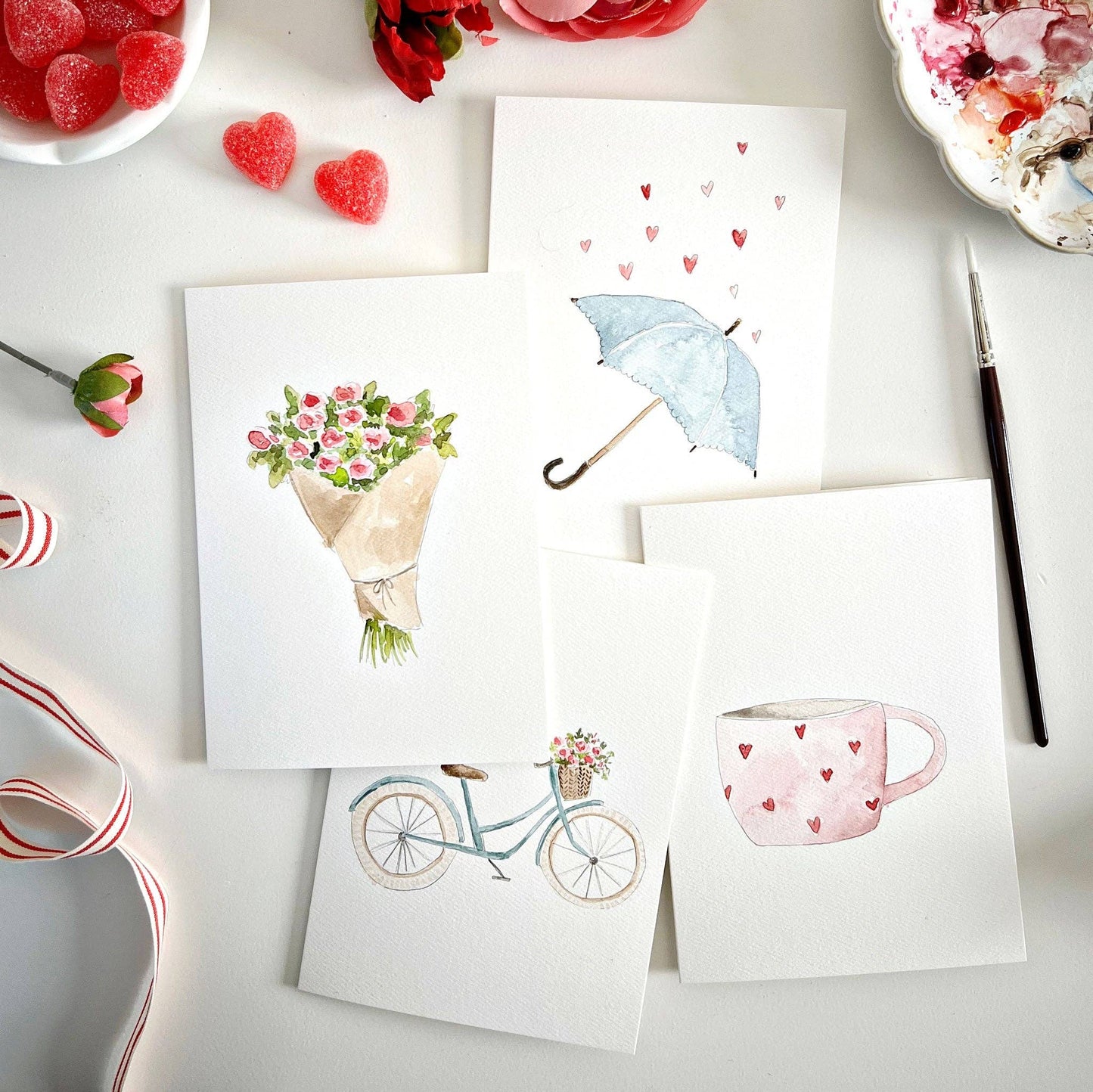 Set of 8 Paintable Notecards - Love Sweet Love