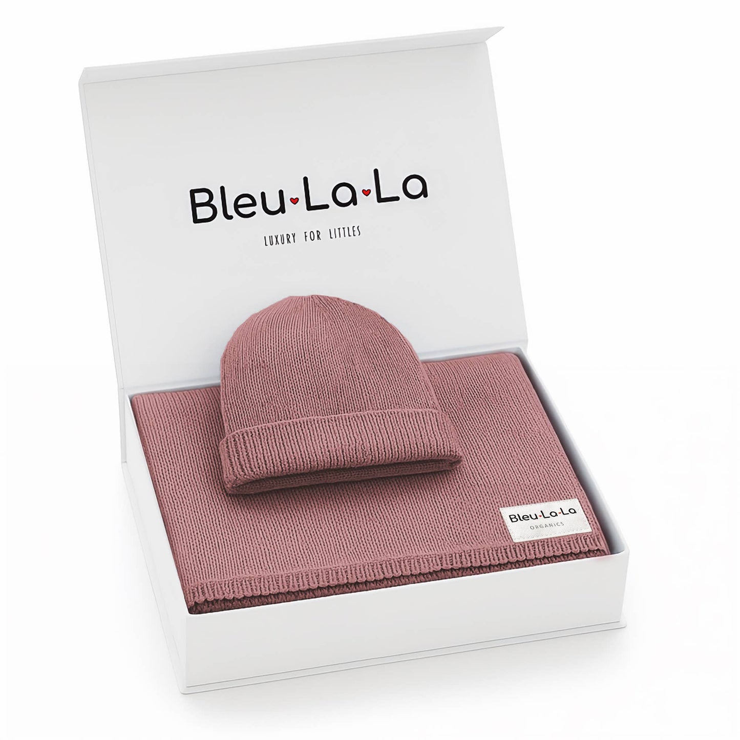 Cotton Knit Blanket + Hat Boxed Gift Set - Denim Blue - 100% Organic Cotton