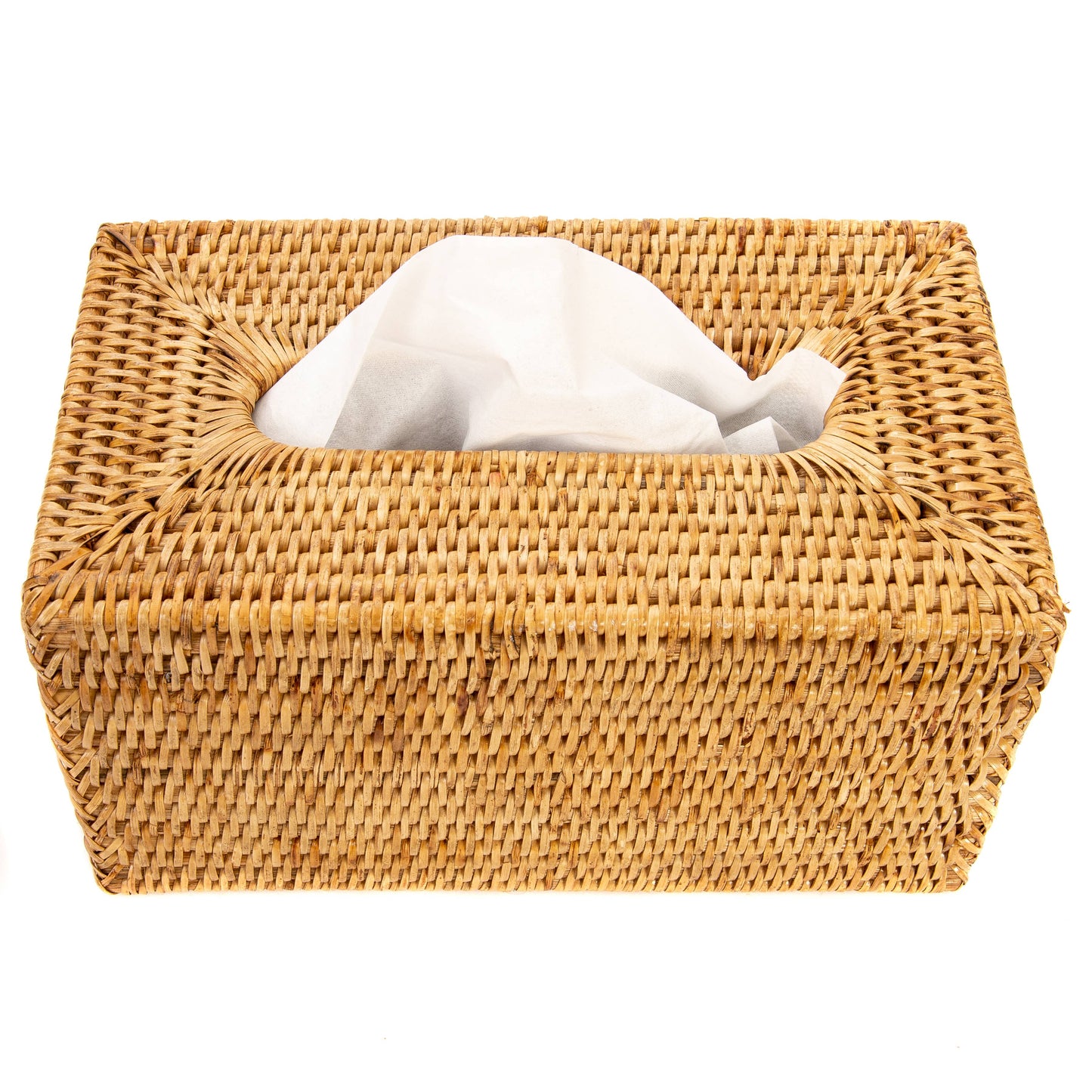 Rattan Rectangular Tissue Box Cover: Honey Brown