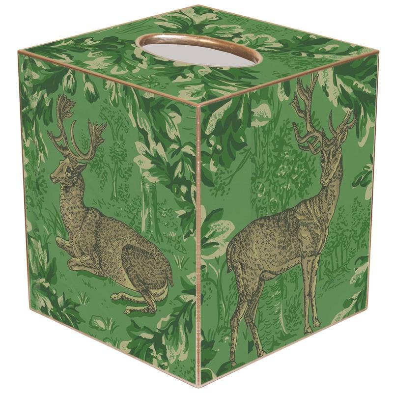Tissue Box Cover - Woodland Deer Green Garland