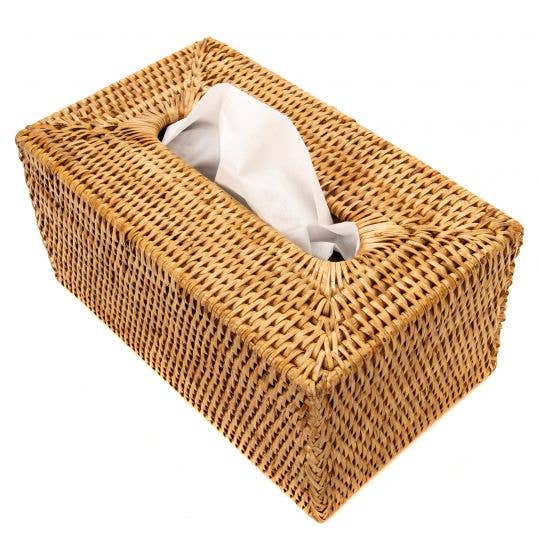 Rattan Rectangular Tissue Box Cover: Honey Brown