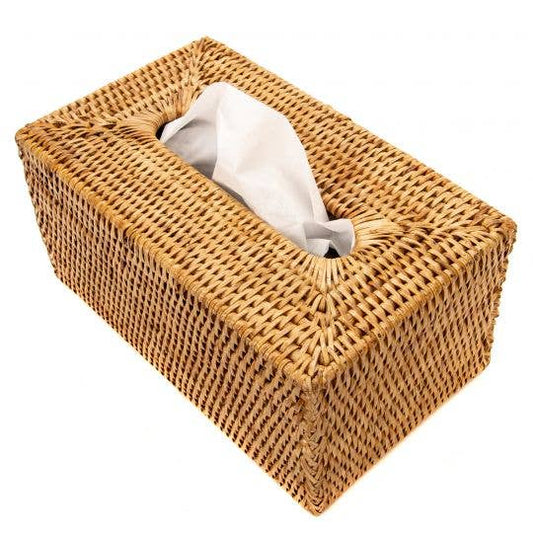 Rattan Rectangular Tissue Box Cover: Honey Brown