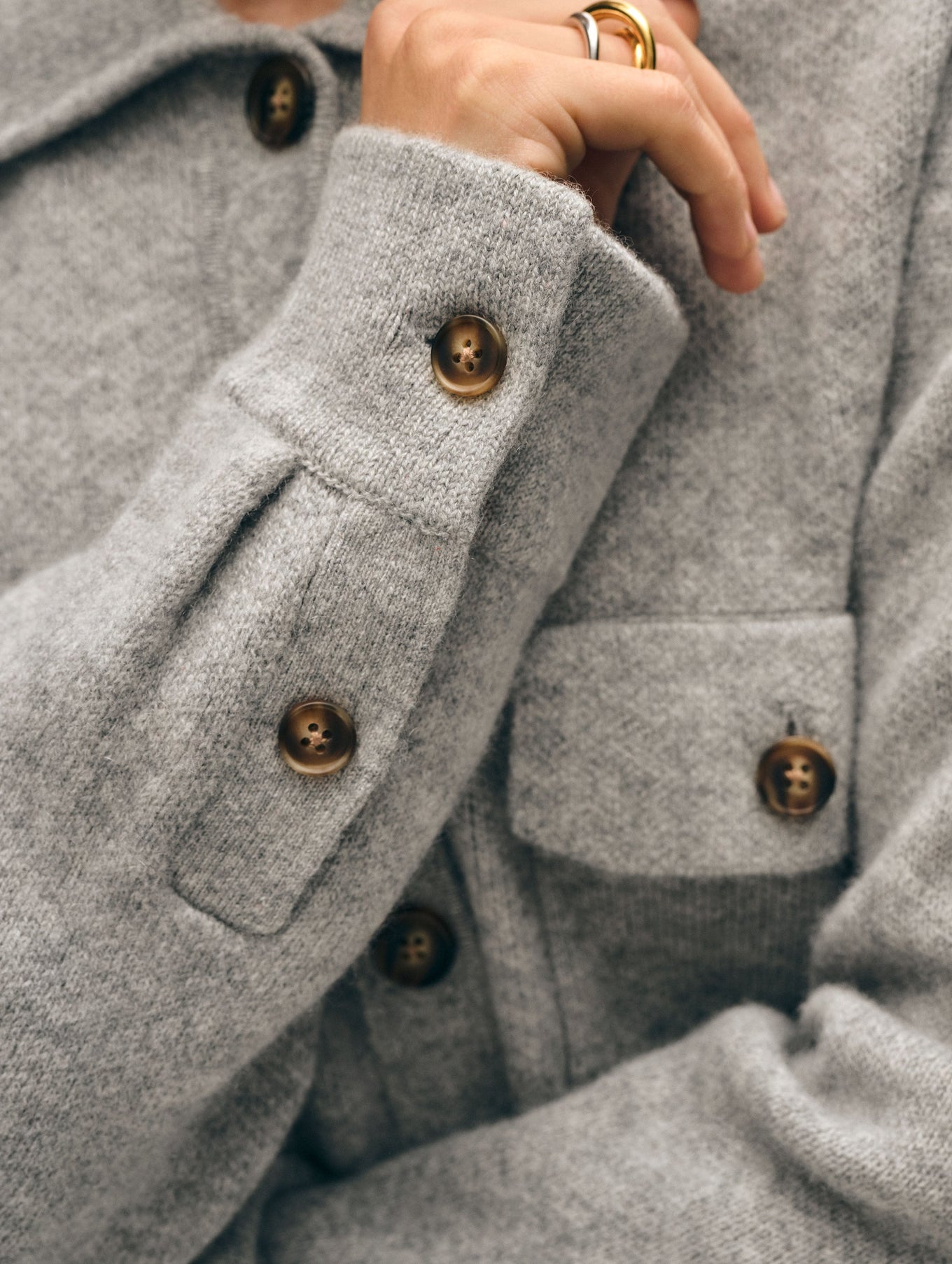 Cashmere Luxe Button Down Shacket - Grey Heather