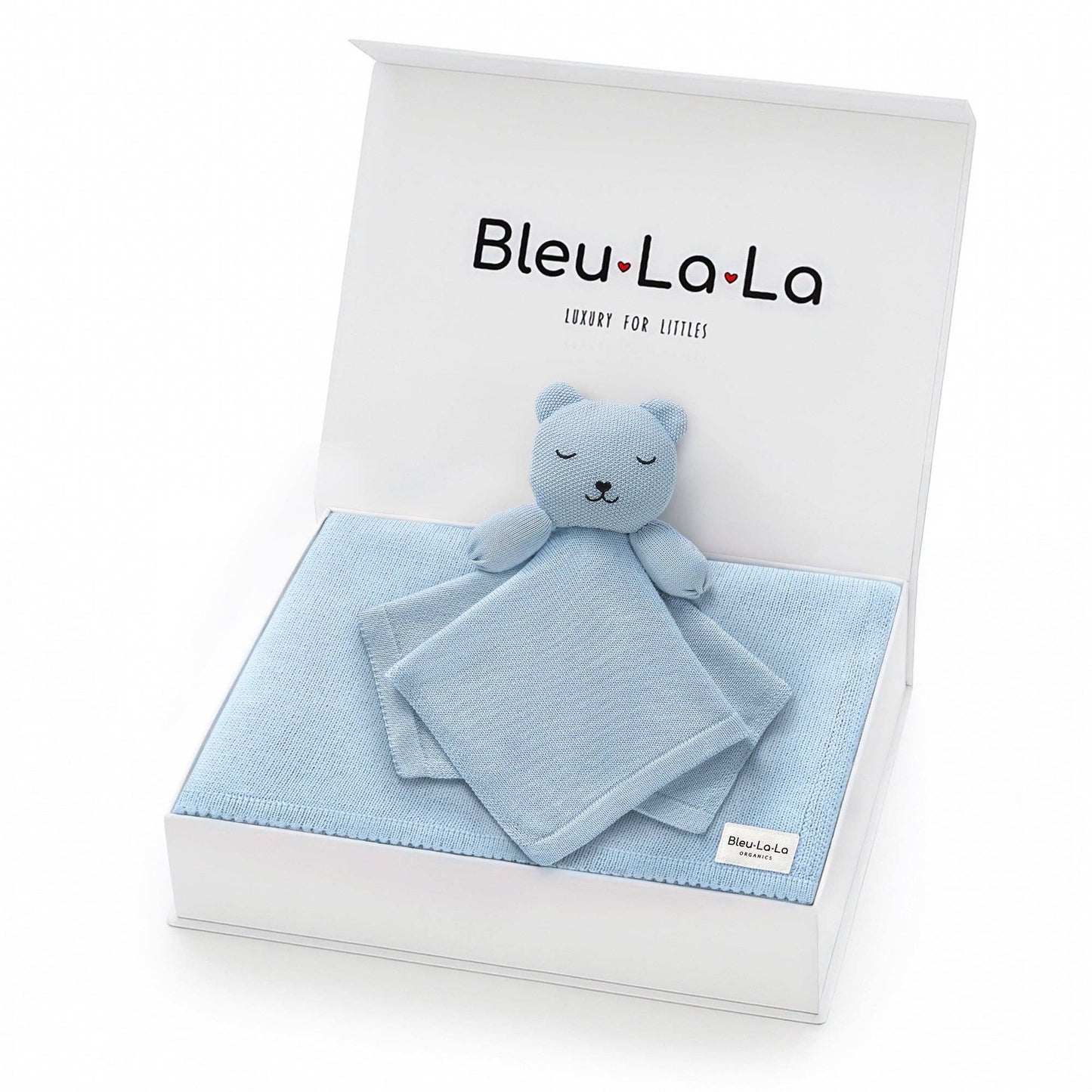 Blanket and Lovey Security Blanket Organic Cotton Gift Set - Bear - Sky Blue