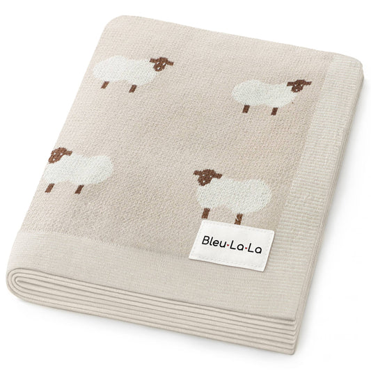 100% Luxury Cotton Receiving Swaddle Baby Blanket - Sheep - Taupe