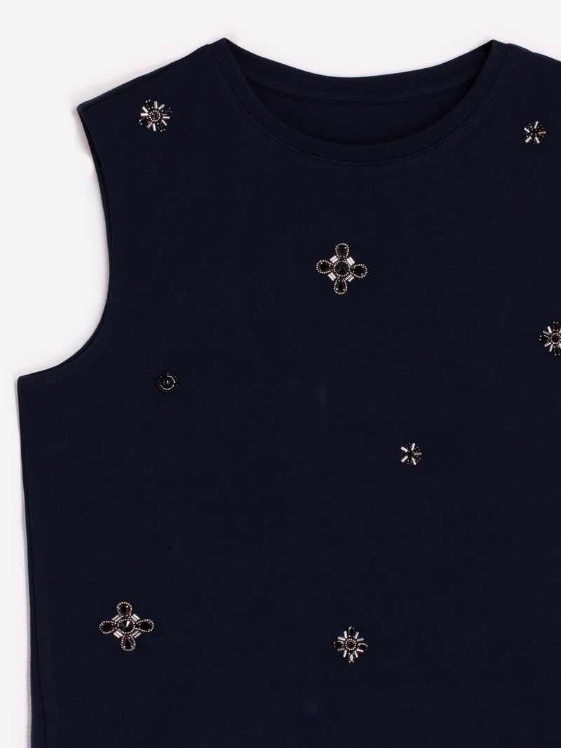 Sleeveless Top with Metal Embellishments - Black