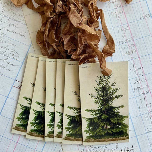 Pack of 3 Gift Tags with Crinkle Ribbon - Pine Tree