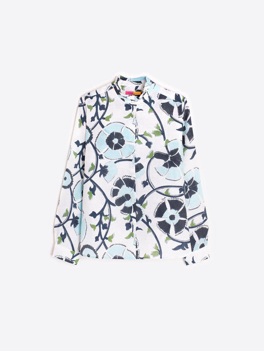 Floral Print Shirt - Blue Green