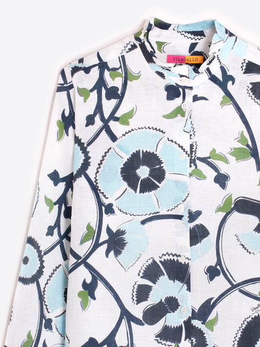 Floral Print Shirt - Blue Green