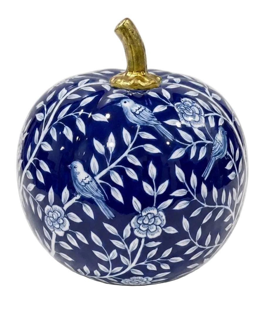 10" Pumpkin - Navy Bird & Vine Silhouette