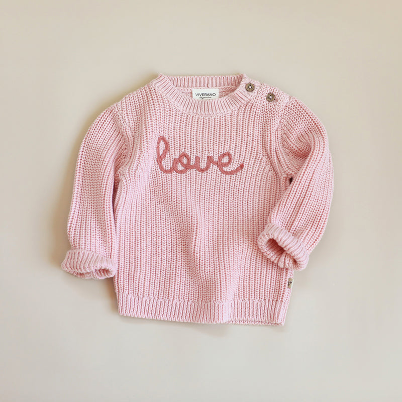 Chunky Knit Baby Pullover - Love - Blush Pink