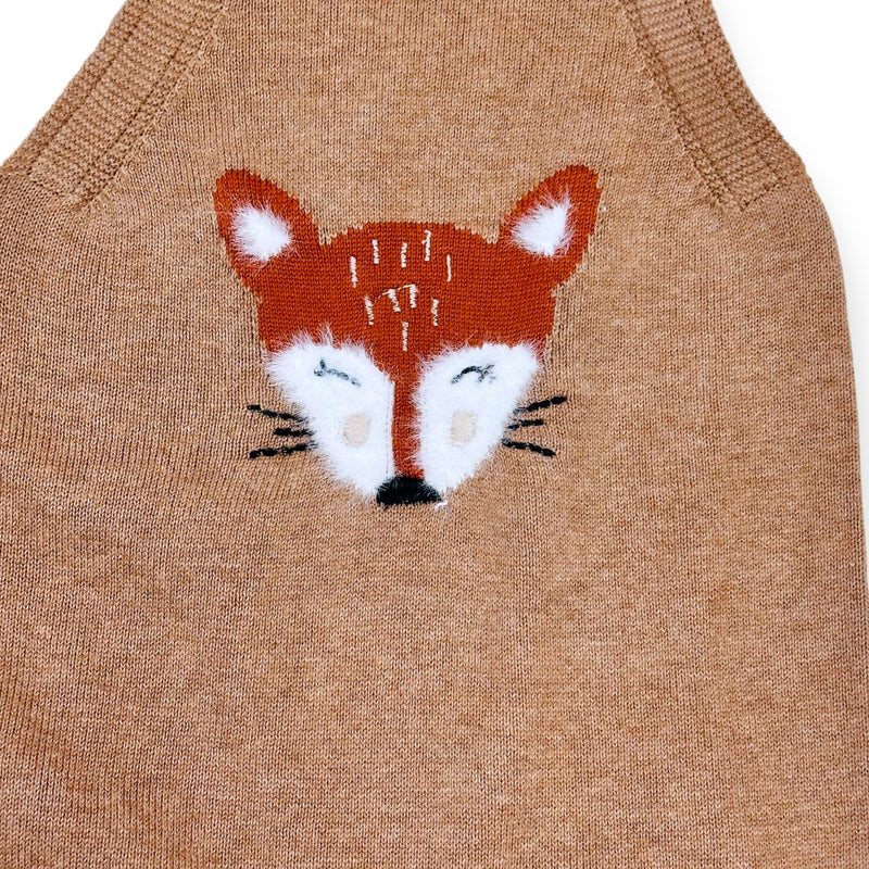 Furry Fox Applique Sweater Knit Baby Overall & Bodysuit Set