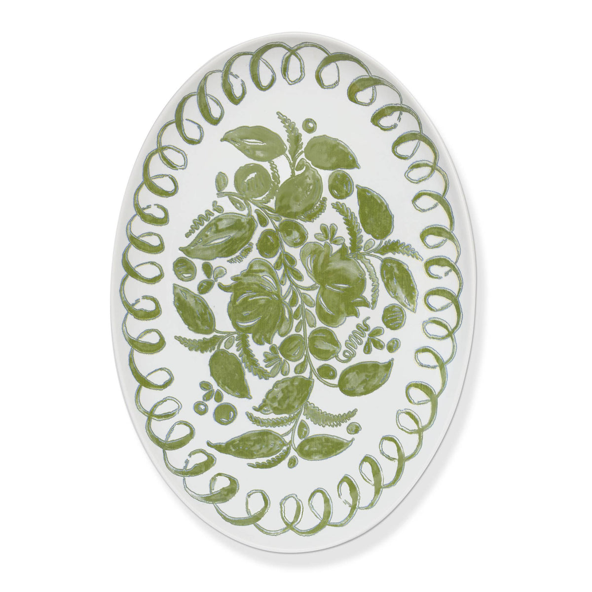 Amalfi Oval Tray - White/Green - 15.7" x 11"