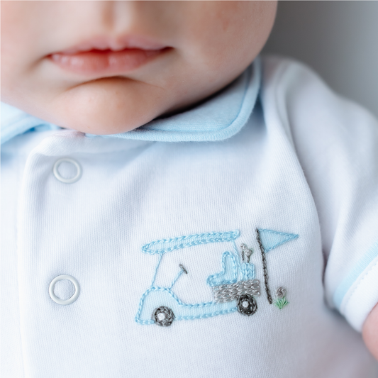 Little Golfer Collared Bodysuit - Light Blue