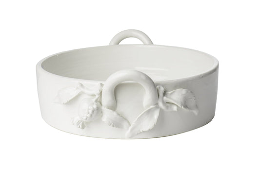 Round White Bowl with Pomegranate and Handles
