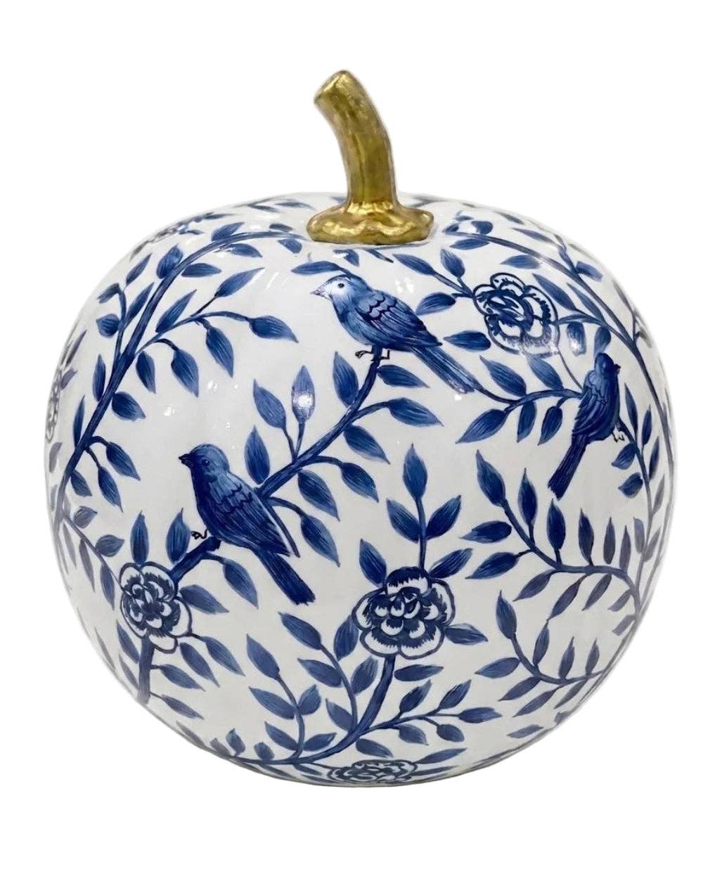 8" Pumpkin - Navy Bird & Vine