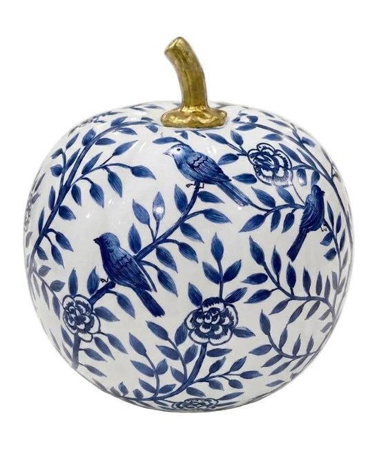 8" Pumpkin - Navy Bird & Vine