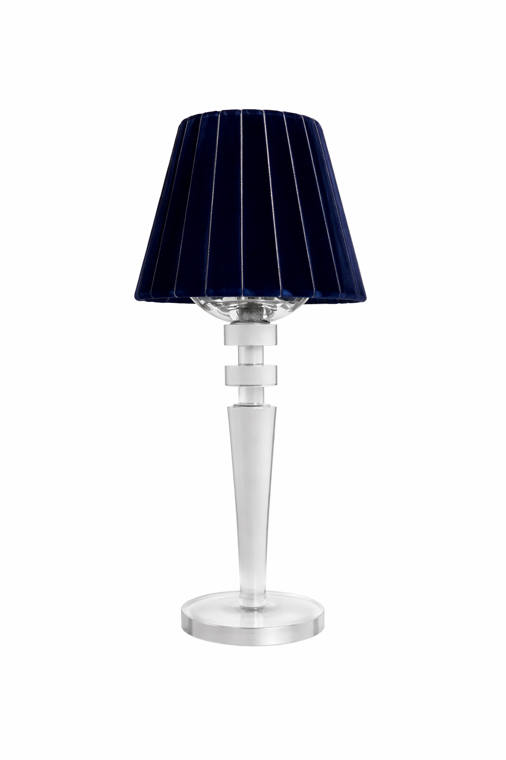 Tall Crystal Rechargeable Lamp with Navy Velvet Shade