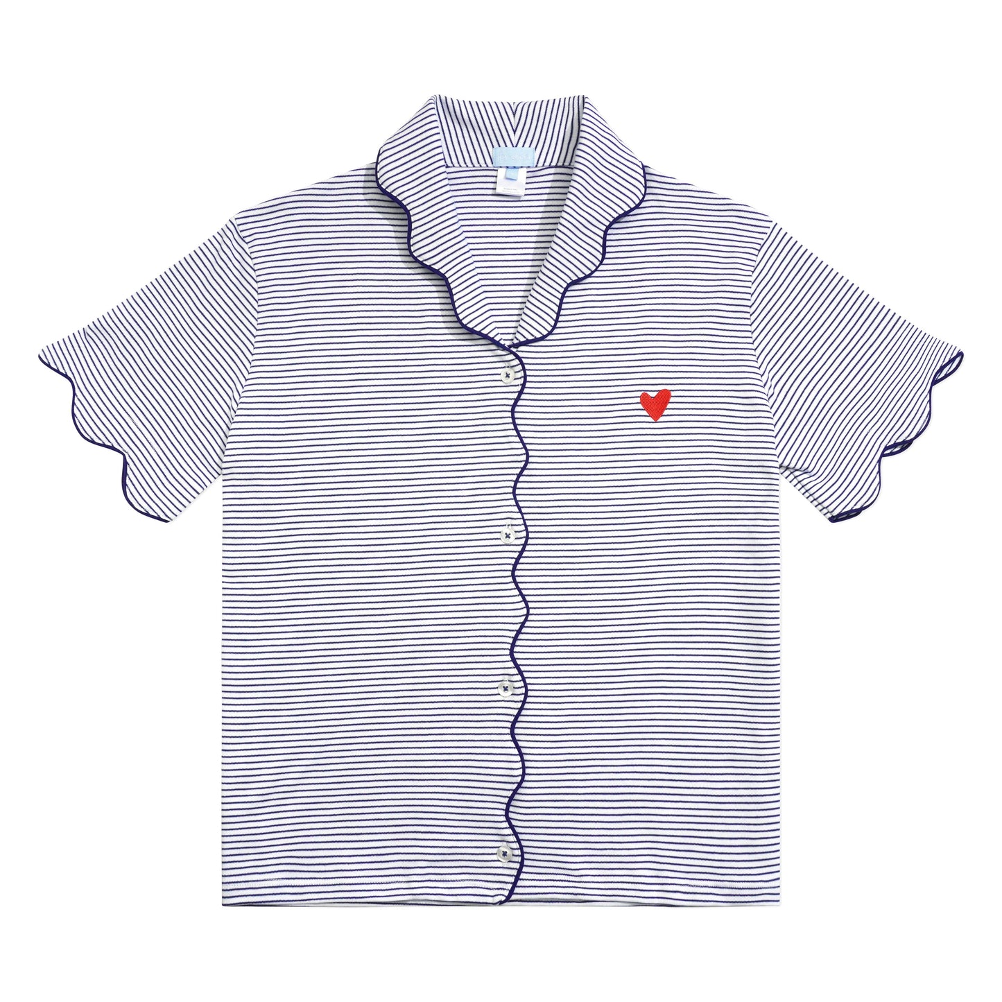 Scallop Short Pajama Set - Navy Stripe