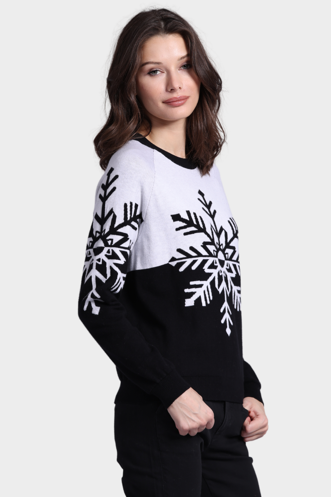 Cotton Cashmere Snowflake Sweater - Black/White Resersible