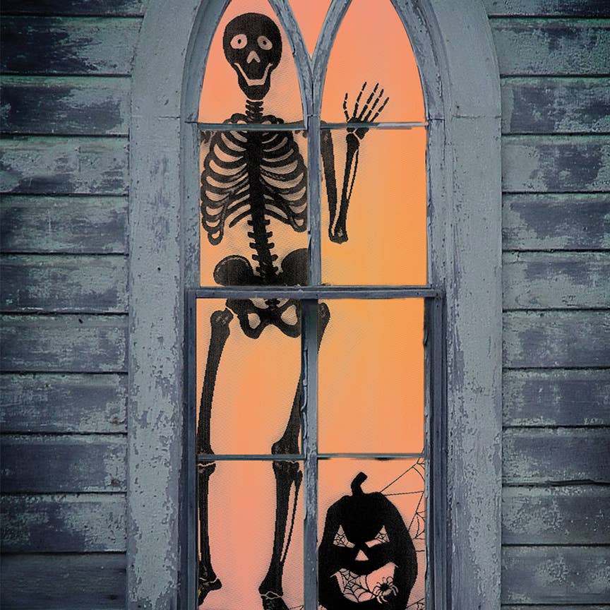 Halloween Scenic Panel - Black Bones Skeleton Spider Web