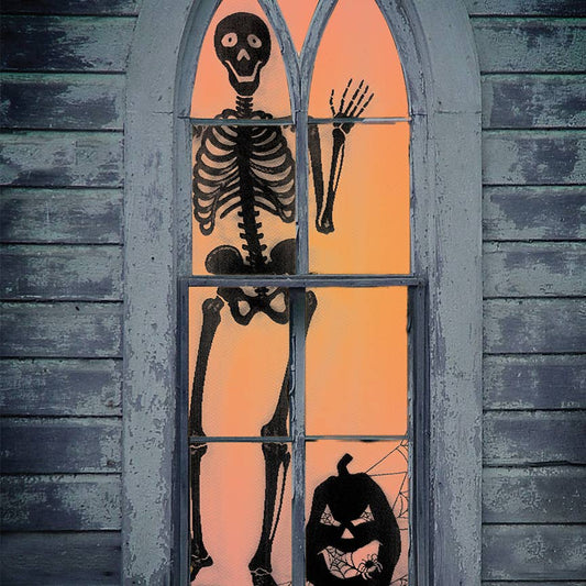 Halloween Scenic Panel - Black Bones Skeleton Spider Web