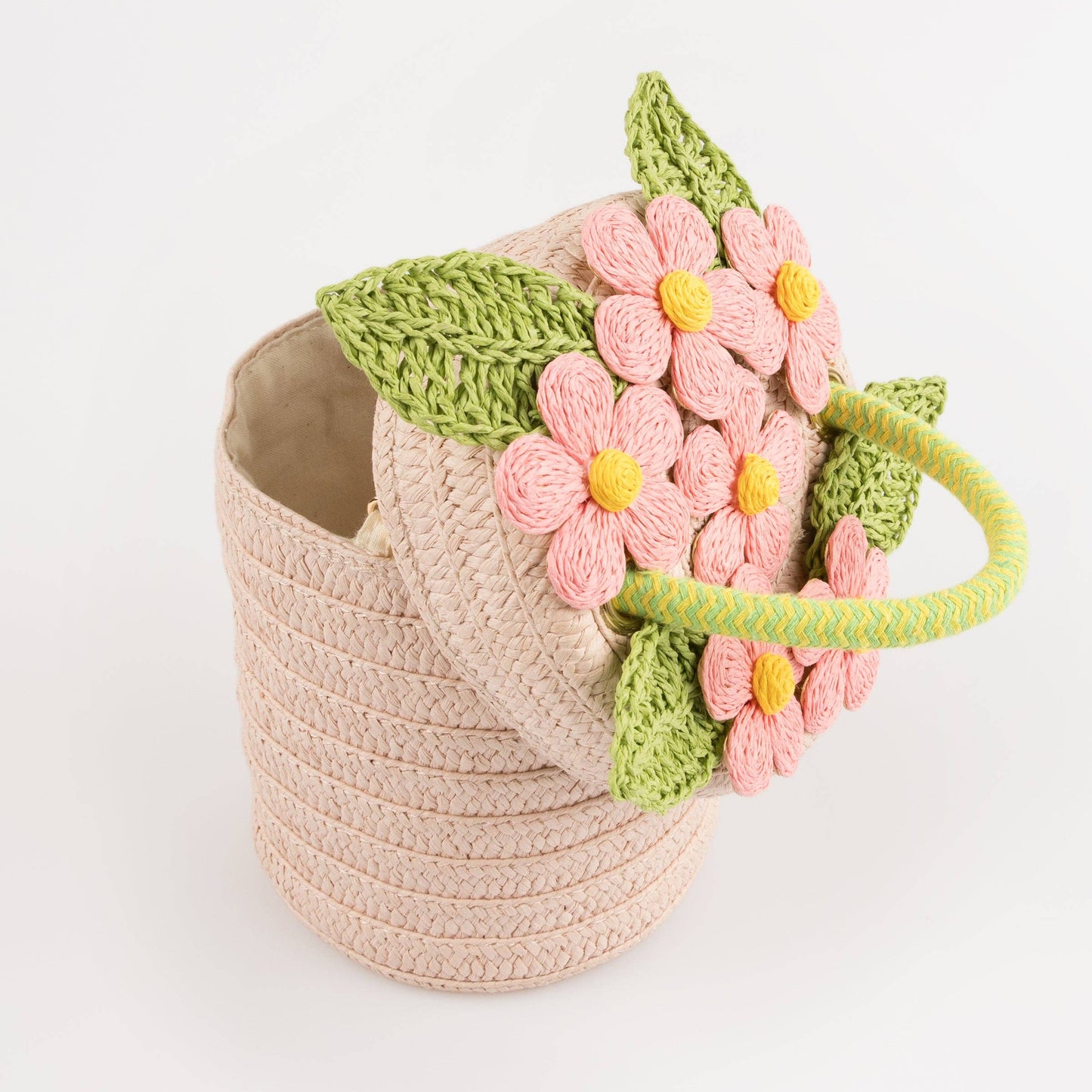 Pink Flower Pot Basket Bag
