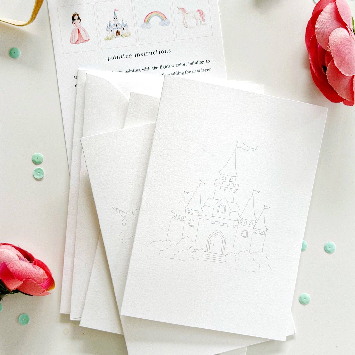 Set of 8 Paintable Notecards - Fairytale