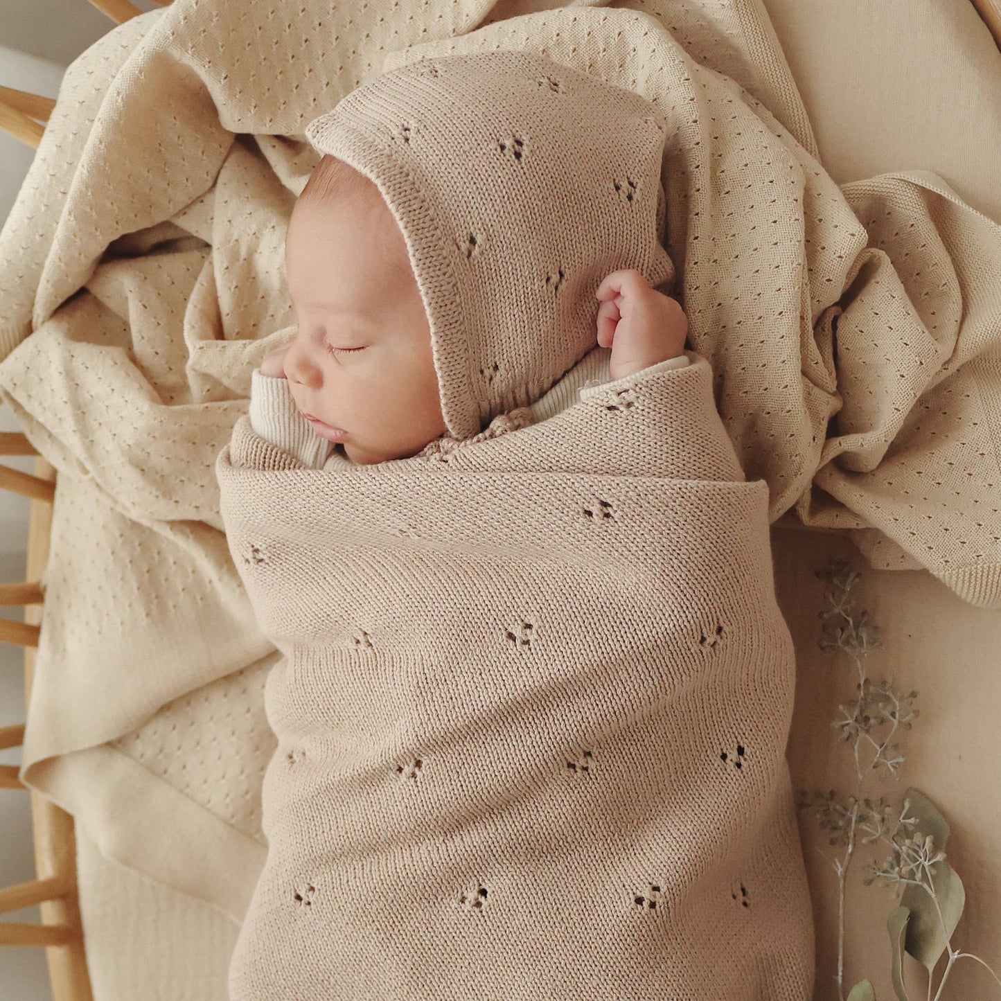 100% Organic Cotton Pointelle Swaddle Receiving Baby Blanket: Milk Chocolate