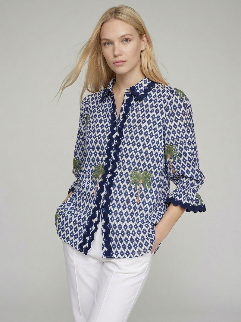 Geometric Print Shirt with Palm Trees