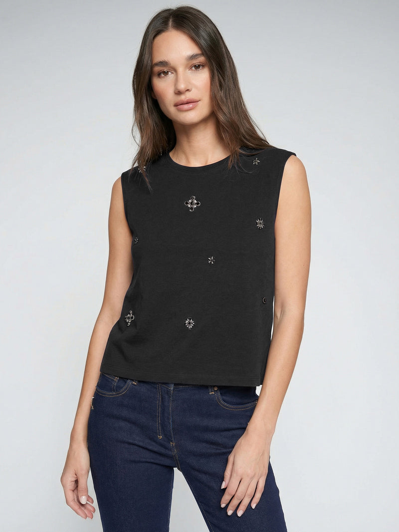 Sleeveless Top with Metal Embellishments - Black