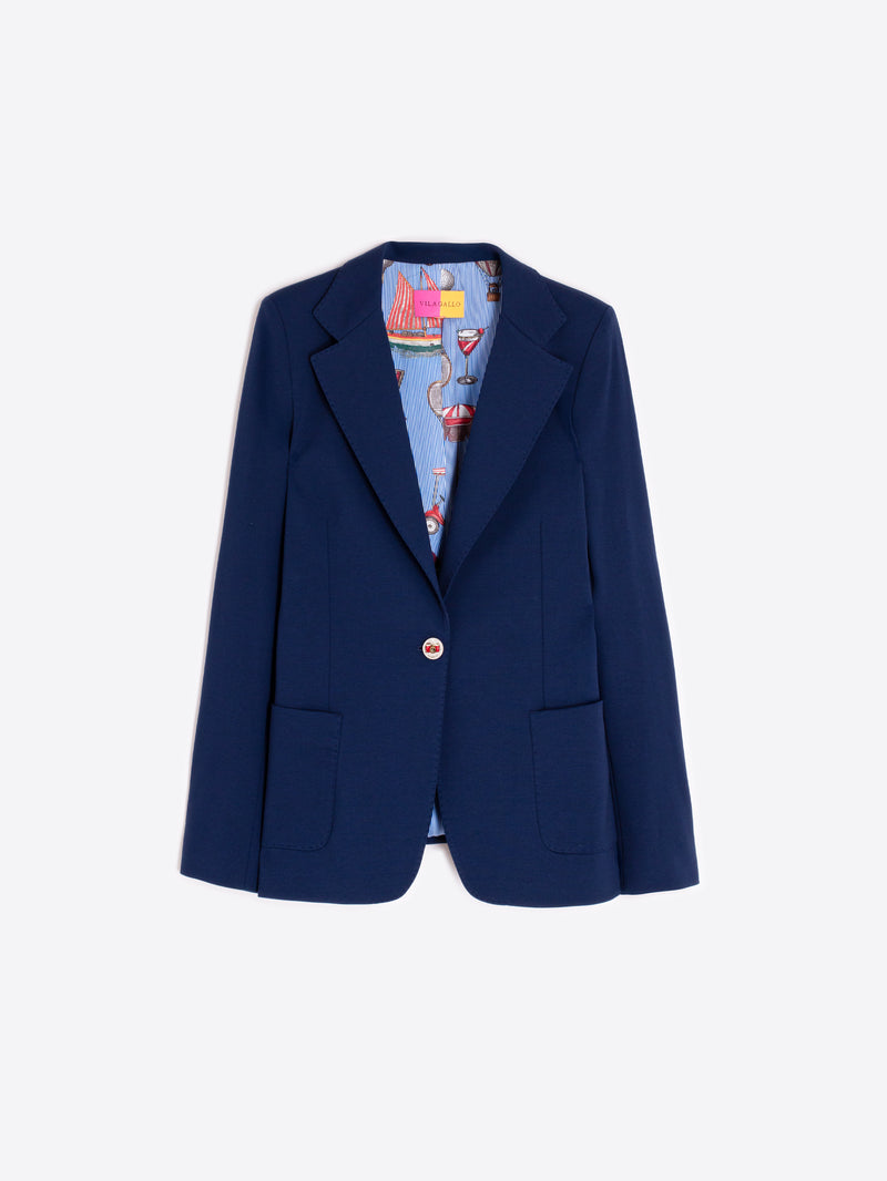 Blazer with Illustrated Lining - Navy