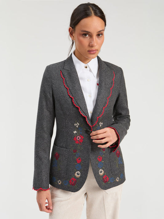 Grey Embroidered Hearts Jacket - Hillary